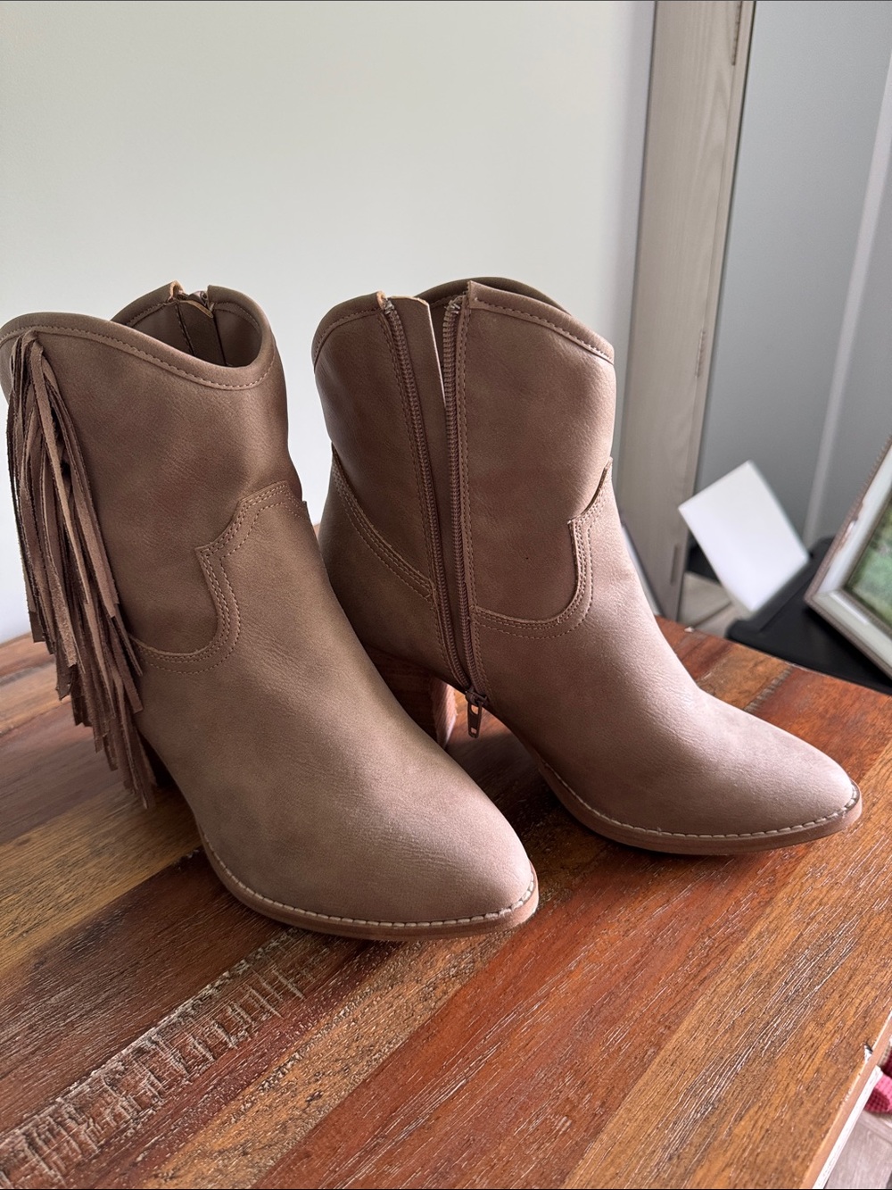 Fringe Ankle Boots in Taupe - Women - Picture 3 of 5